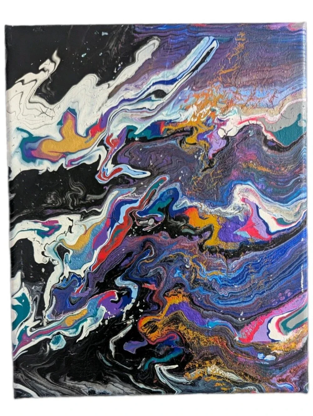 Abstract Fluid Pour Painting Blue Black Acrylic 8